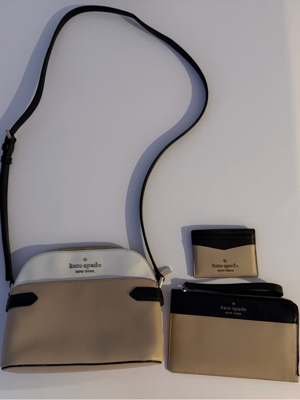 kate spade Beige and White Crossbody with Matching Wallets